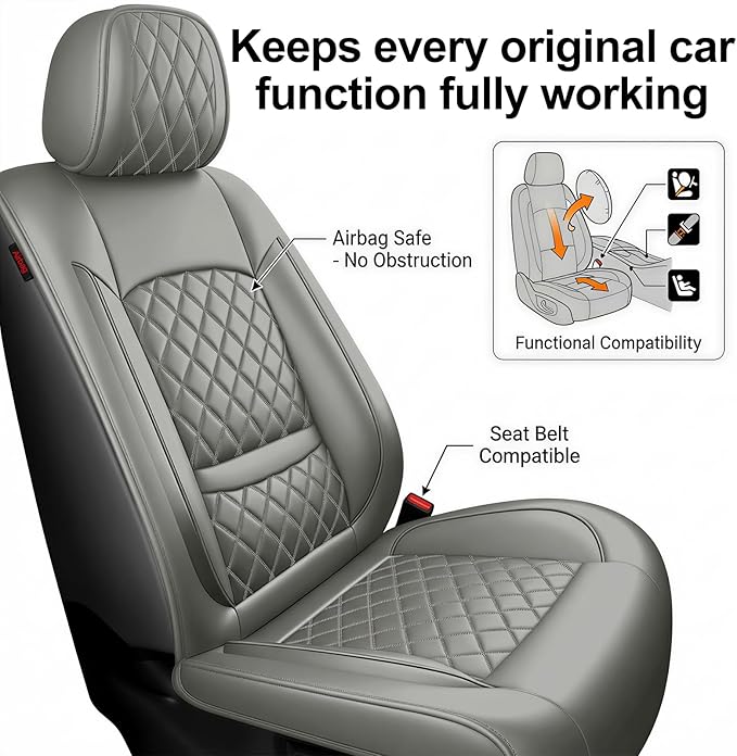 Fit Integra Car Seat Covers for Acura Integra 2023-2026 - Premium Leather, Waterproof, All-Weather, Airbag Compatible, Anti-Slip, Breathable, Easy Install, Seat Protectors, Full Set, Gray