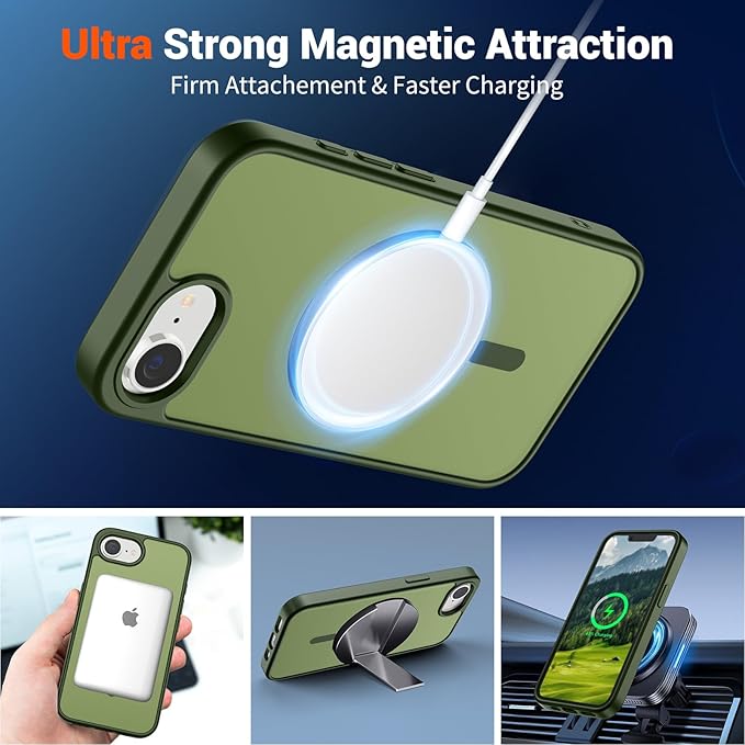 SUPFINE Magnetic for iPhone 17e Case/iPhone 16e Case 2025 (Compatible with MagSafe)(Military Grade Drop Protection) Slim Translucent Matte Shockproof with Anti-Fingerprint Phone Case,Cangling Green