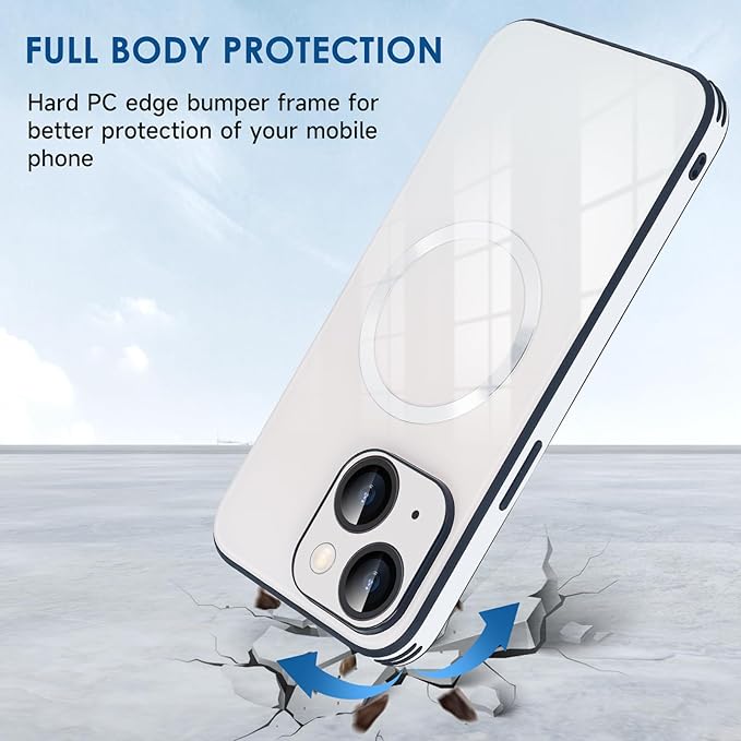 Guppy Compatible with iPhone 15 Case Magnetic, with Full Camera Lens Protector [Compatible with MagSafe] Scratch Resistant Gradient Glass Back Cover Phone Case-White