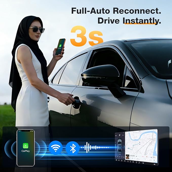 Wireless CarPlay Adapter for Apple [2026 Upgraded A7-Ultra Chip] Multi-User, Full-Auto Car Play Wireless Adapter for iPhone 6-17 Pro Max, Zero Latency, Cars 2015+, Plug & Play