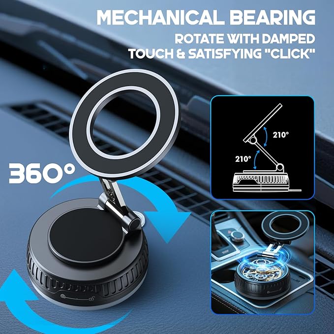 Vacuum & Magnetic Car Phone Holder for MagSafe 【Upgraded 120+ LBS】 360° Adjustable Cell Phone Holders for Your Car, Car Phone Mount Accessories for iPhone 17 Pro Max 16 15 14 13 12 Air Plus