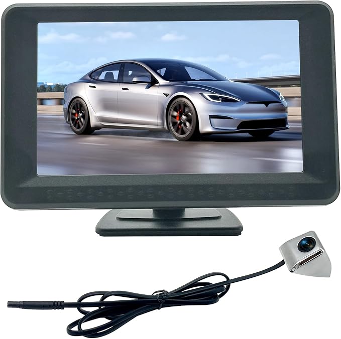 Blind Spot Camera with 5” BSD Monitor Kit, HD 1080P Monitor Side View Camera Kit, Door Tape Mounted Blind Spot Cam Silver