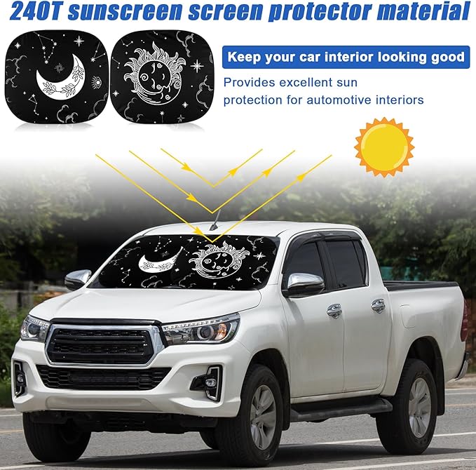 2 PCS Star Moon Windshield Sun Shade for Car Foldable Window Covers for Car Accessories Reflect UV Sun Heat Protector for Universal Cars SUV Truck(Classic Style)