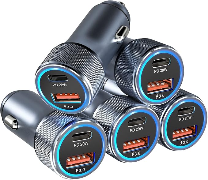 5 Pack USB C Car Charger, Bangfun 36W Dual USB Car Adapter Fast Charge PD&QC 3.0 Cigarette Lighter USB Charger Compatible iPhone 15 14 13 12 11 Pro Max SE,iPad,Samung S24/S21/S20, Pixel(Grey)
