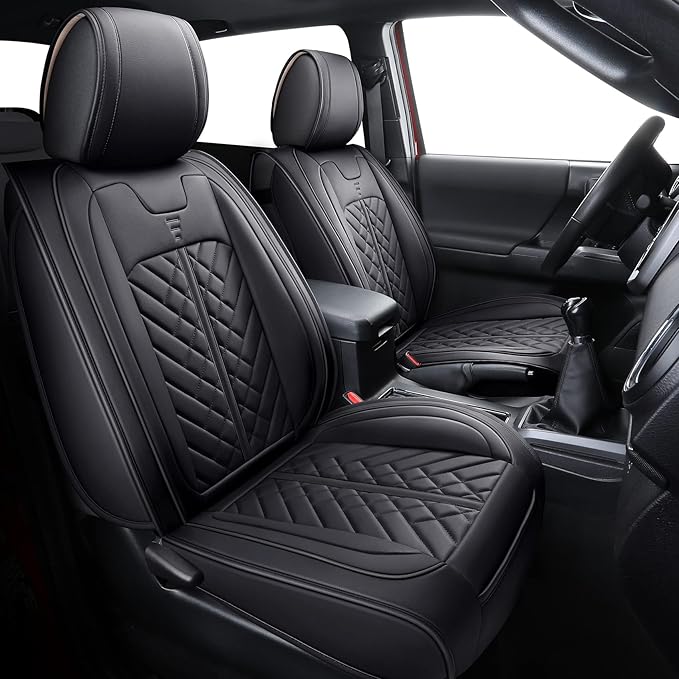 Tomatoman Tacoma Car Seat Covers Compatible with Toyota Tacoma Truck 2005-2024 2025 2026 Access Crew Double Cab TRD Sport Offroad Limited SR5 V6 Cushions(Full Set/Black)