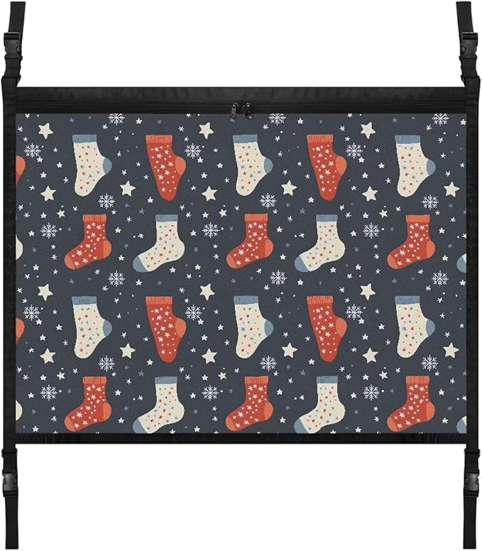 Generic Christmas Stockings Car Storage Mesh Organizer Ceiling Cargo Bag Double-Layer Adjustable Zipper Truck SUVs Travel Road Trip Essentials Interior Organizer Christmas Decor Gifts