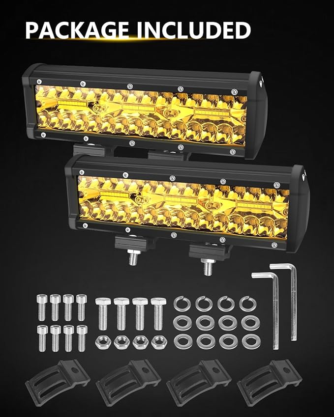 9 Inch Yellow Led Lights Bar 2PCS 360W 36000LM Spot & Flood Combo Fog Lamp Triple Row Off Road Light Bar Waterproof Led Work Lamps Compatible with Pickup,Truck,SUV,ATV,RZR,Boat Marine -2 PCS…