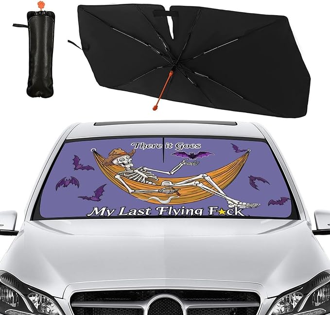 Socira Funny Skeleton Skull Car Windshield Sunshade Umbrella Foldable Visor Umbrella Sun Shade Cover Sunshade Front Window Cover Car Accessories Blocks Uv Rays (57" X 30")