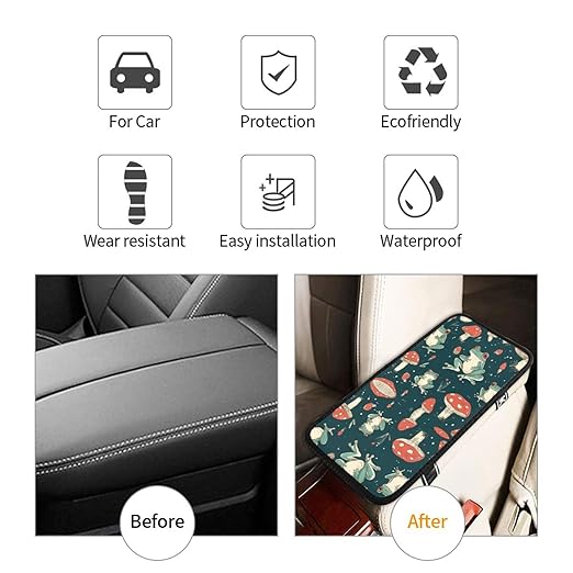 Cute Cartoon Frogs Car Auto Armrest Cushion Cover Accessories Center Console Seat Box Pad Protector Universal Decoration for Most Vehicle SUV Truck