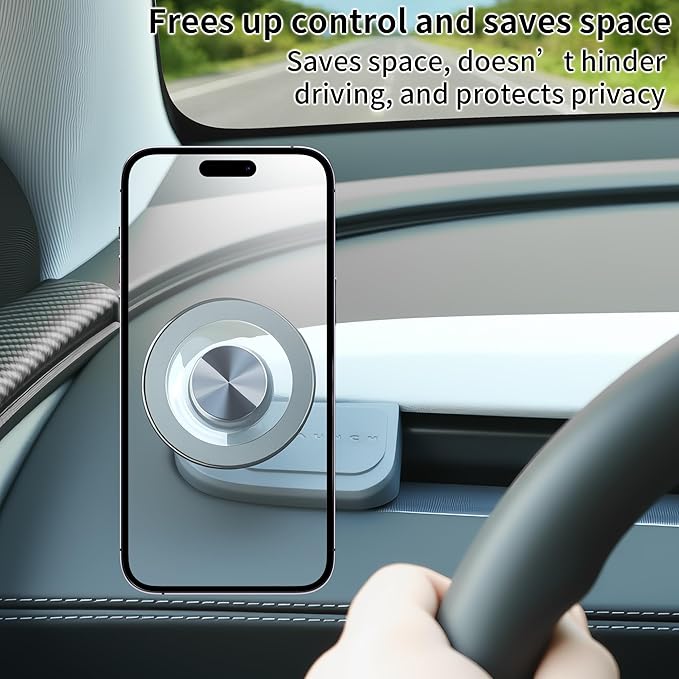 Magnetic Suction Cup Phone Mount for Magsafe for 2025 2026 Tesla Model Y Juniper Driver Side Vent Fixed Holder Strong 2400gf Magnetic iPhone Mount with 360° Rotation One-hand use No Airflow Block