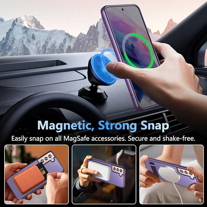 OWKEY for Samsung Galaxy S21 Case with Stand, Magnetic Shockproof Case Fit for Magsafe Translucent Matte Cover for Samsung S21, Purple
