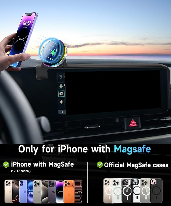 Car Phone Holder for 2025 2026 KIA Carnival/Carnival EV Accessories Apply to 12.3 Inch Touchscreen 15W Fast Wireless Charger Screen Fixed Clip HandsFree Cell Phone Mount 360° Rotation