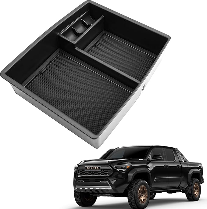 2024 2025 2026 Tacoma Accessories Center Console Organizer for Toyota Tacoma (SR5/TRD Off-Road/TRD Sport/TRD Pro/Limited/Trailhunter) Durable ABS Plastic 2025 Tacoma Console Tray Insert (Black)