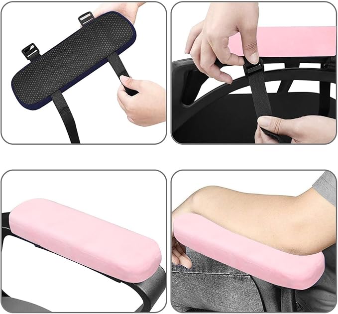 MOSISO Chair Armrest Pads (2 Pack), Memory Foam Home/Office Chair Arm Rest Covers Comfy Computer Gaming Elbow Cushion Removable Washable Elbow Support Forearm Pressure Relief, Pink