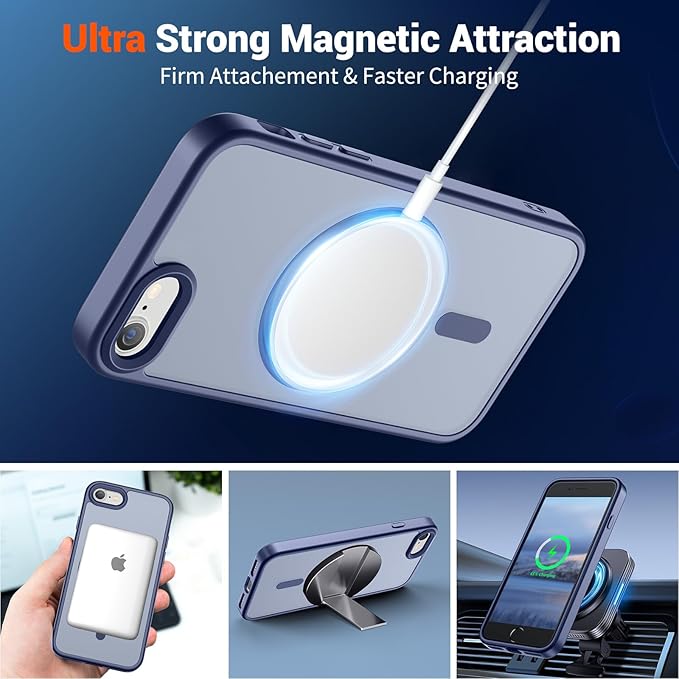 SUPFINE Magnetic for iPhone SE Case 2022 (3rd)/2020 (2nd), iPhone 8 Case (Compatible with MagSafe) (Military Grade Drop Protection) Slim Translucent Matte Phone Case,Lavender Gray