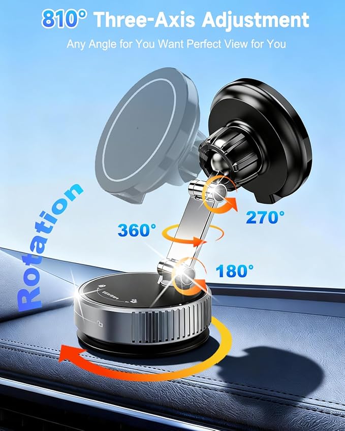 for MagSafe Car Mount Charger, 15W Fast Charging Magnetic Wireless Car Charger, 810° Vacuum Magnetic Phone Holder [120LBS Ultra Suction & 3000gf Magnet] Vent Dashboard Car Bracket for iPhone & Android