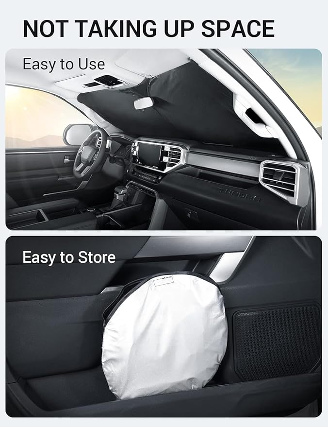 Proadsy Windshield Sun Shade for Toyota Sequoia 2023-2025 2026/ Toyota Tundra 2022-2025 2026 Limited SR5 Platinum TRD Pro Pickup Foldable Front Sunshade Car Protector Tundra Accessories