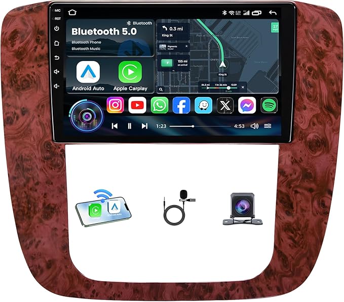 8G+128G Car Radio for Chevy Silverado Tahoe Suburban GMC Yukon 2007-2013: 8Core Android 15 Stereo with QLED HD Touchscreen Wireless CarPlay Android Auto Build-in GPS 5G WiFi DSP 48EQ Backup Camera