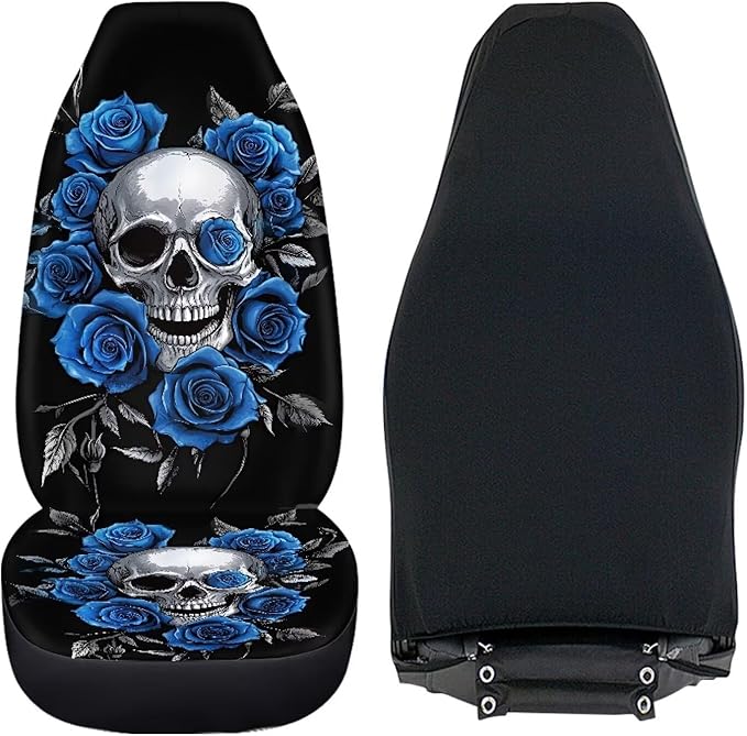 Skull Blue Rose Car Seat Covers Anti Slip Car Seat Covers Front Seats Only Easy to Install and Clean Removable Automotive Accessories Universal Fit for Most Vehicle