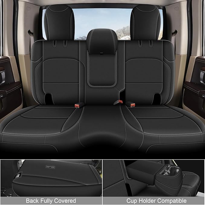 Custom Fit Seat Covers for Jeep Wrangler 4 Door JL: Unlimited Sahara Rubicon 392 Freedom Altitude Islande 2018 2019 2020 2021 2022 2023 2024 with Rear Cup Holder,Faux Leather,Black (Not for 4XE)