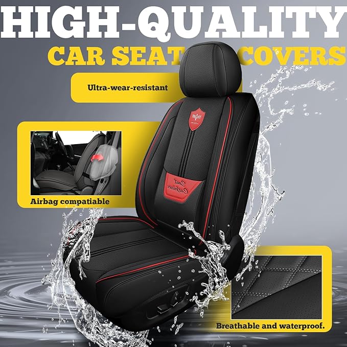 LINGVIDO Car Seat Covers for Front Seats (2 Seats) - Premium Perforated Nappa Leather,Waterproof Shield, Omni-Adapt Fit for SUVs Sedans, Ideal for Rideshare & Pets
