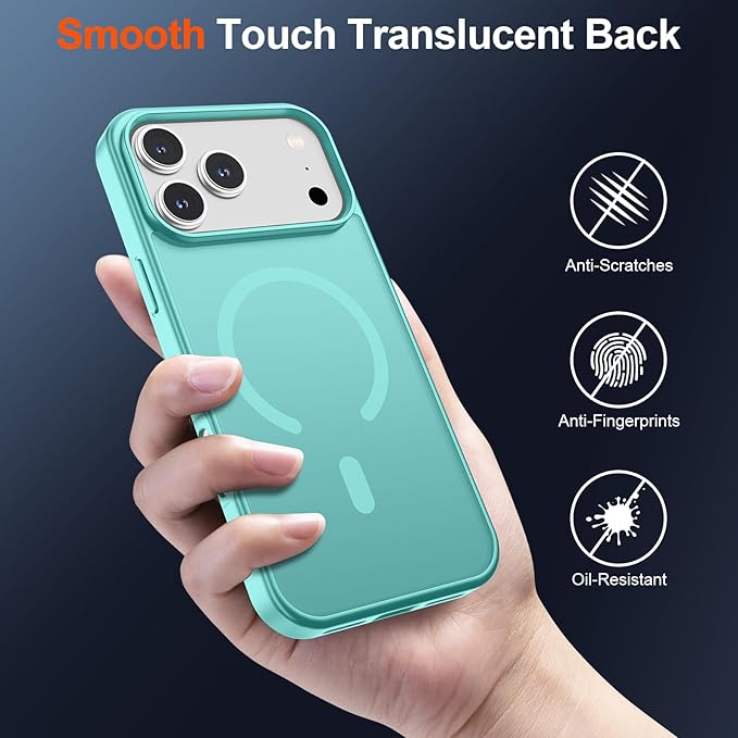 SUPFINE Magnetic for iPhone 17 Pro Max Case (Compatible with MagSafe)(Military Grade Drop Protection) Translucent Matte Shockproof with Anti-Fingerprint Phone Cover,Blue Green