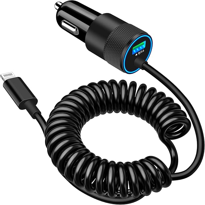[Apple MFi Certified] iPhone Car Charger Fast Charging, Braveridge 4.8A USB Power Cigarette Lighter Car Carplay Charger Adapter with 6FT Coiled Lightning Cable for iPhone 14 13 12 11 XS XR X 8 SE iPad
