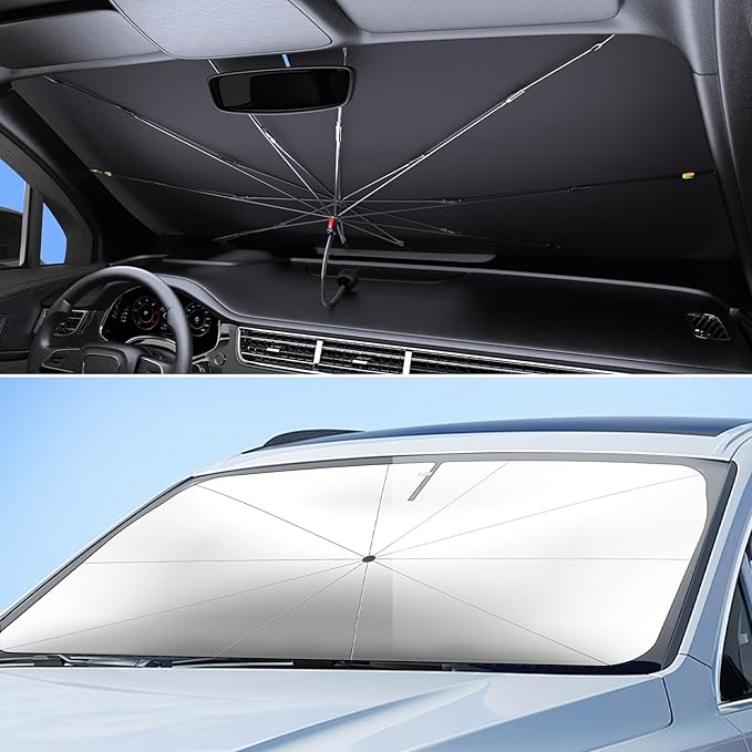 7F Car Sun Shade Umbrella, Protect from Sun Rays and Protect Interior, Sunshade for Car Windshield, Bendable Handle Windshield Cover Sun Shade, [2025 Upgrade] 55" L x 31" W
