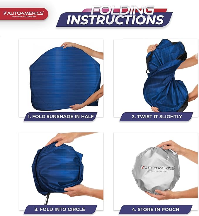 Autoamerics 1-Piece Windshield Sun Shade - Metallic Blue Foldable Car Front Window Sunshade for Most Cars SUV Truck Heat Blocker Visor Protector Blocks Max UV Rays and Keeps Your Vehicle Cool - Medium