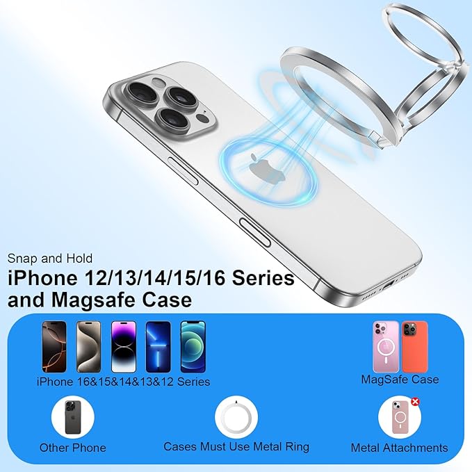Magnetic Phone Grip Holder for MagSafe Kickstand Gym Phone Grip Stand Dual-Sided Magnetic Finger Ring for iPhone 17 16 Pro Max 16e 15 14 13 12 Samsung S25 Edge S24 S23 S22 S21,for Wireless Car Mount