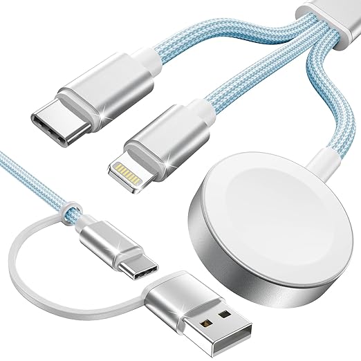 Travel Essentials,3 in 2 USB C Cable for Apple Watch Charger,iPhone Charger,Multi Charging Cable,Cruise Vacation Camping Essentials,Portable for iWatch Series 11-2/Ultra/SE & iPhone 17-12,Car,Blue