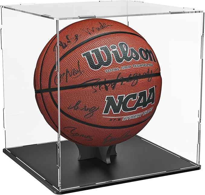 Basketball Display Case Stand,Clear Acrylic Display Case for Action Figures Toys Collectibles,Soccer Ball ,Need self-Assembly(9.8x9.8x11inch;25x25x28cm)