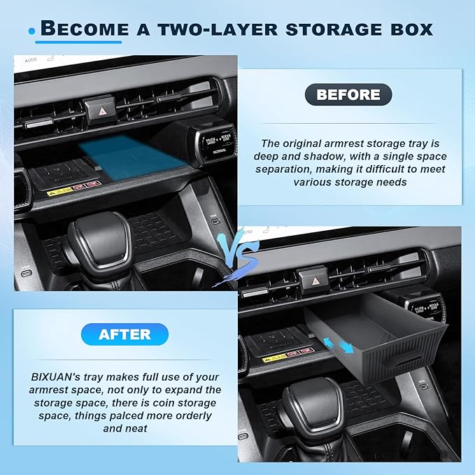 BIXUAN (3PCS 2026 RAV 4 Center Console Organizer Set for 2026 Toyota RAV 4 (6th Gen) Wireless Charging Silicone Mat, Wireless Charger Storage Drawer Box & Console Cup Holder 2026 RAV 4 Accessories
