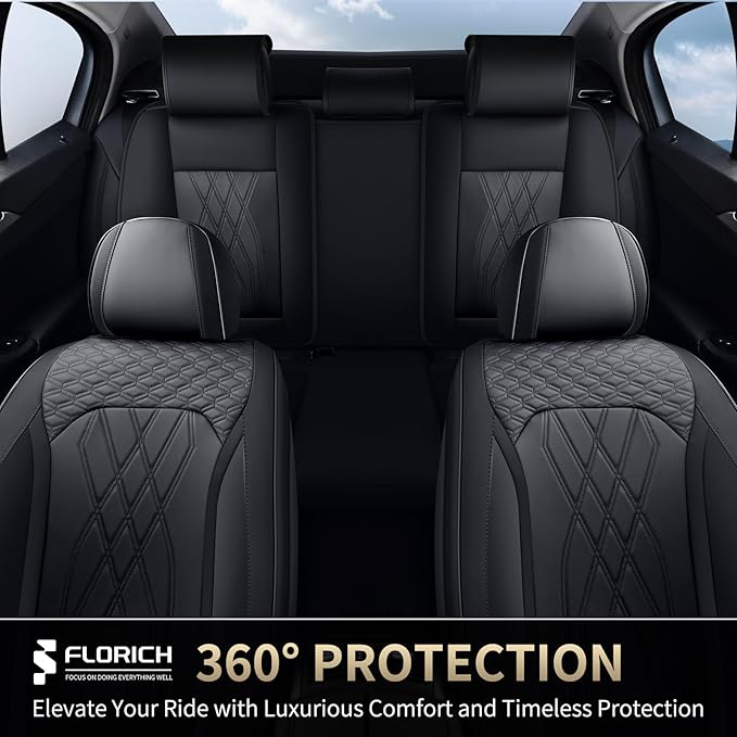 FLORICH Leather Cars Seat Covers Full Set Waterproof Automotive Seat Covers Front and Rear 5 Seats Full Wrapping Edge Seat Protector Cushion Universal Fit for Most Car Truck SUV, Black