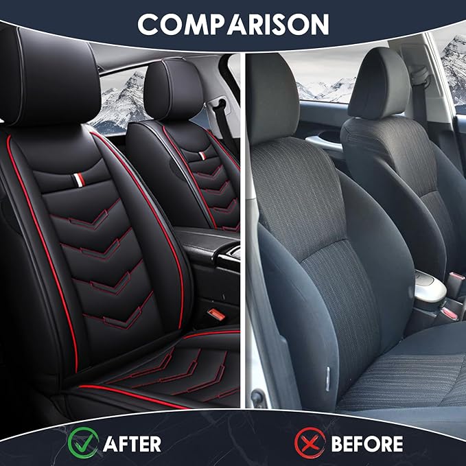 Car Seat Cover 8 Seats for Hyundai Palisade 2020-2025, Durable Wear Resistant Waterproof Sport Seat Cover, Breathable No Odor Premium Leather Vehicle Seat Covers.(Standard,Black Red)