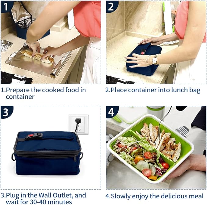Portable Oven, 110V Portable Food Warmer Personal Portable Oven Mini Electric Heated Lunch Box for Reheating & Raw Food Cooking in Office, Travel, Potlucks and Home Kitchen (Navy Blue)