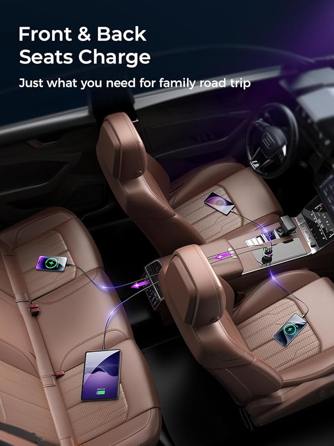 Car Charger USB C, 4 Port 70W Super Fast Charging for iPhone 17 Car Adapter, Dual PD 35W Type C & QC 3.0 USB A Multiport Car Cigarette Lighter Accessories for iPhone 16 15 14 13 12, iPad, Galaxy S26