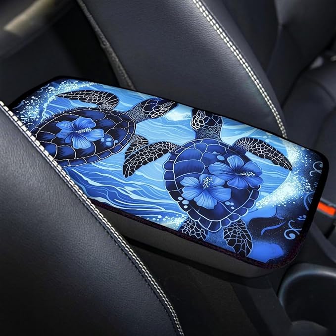Dreaweet Blue Sea Turtle Armrest Cover for Car Center Console,Turtle Car Accessories for Women Men Soft Car Armrest Cover Pad Universal Center Console Replacement for Car Truck SUV Sedan
