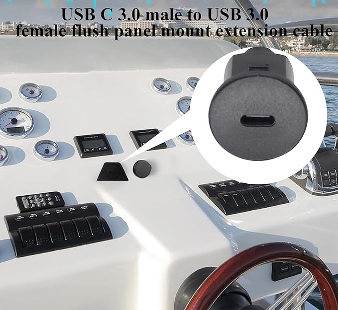 zdyCGTime USB C to USB 3.0 A Threaded Flush Mount Waterproof Cable Adapter USB 3.0 Male to USB C Female Panel Mount Extension Cable, for Car Boat Truck Yacht Motorcycle, (1.5M/5Ft)