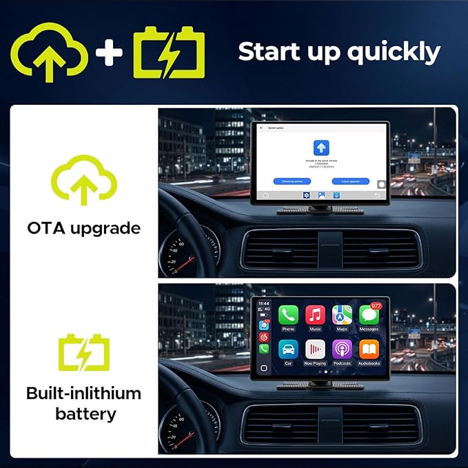 LAMTTO 9" Wireless CarPlay Screen with Net-Flix YouTube Apps Portable Car Play Screen for Apple Carplay and Android Auto with Backup Camera Navigation Bluetooth Voice Control AUX Siri
