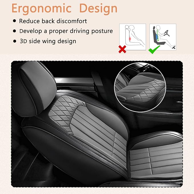 Car Seat Covers Fit for Kia Sorento 2007-2023 2024 2025: Front Set Waterproof Leather Vehicle Seat Cushion Luxury Automotive Protector Easy to Install(2 Seats, Black&Grey)