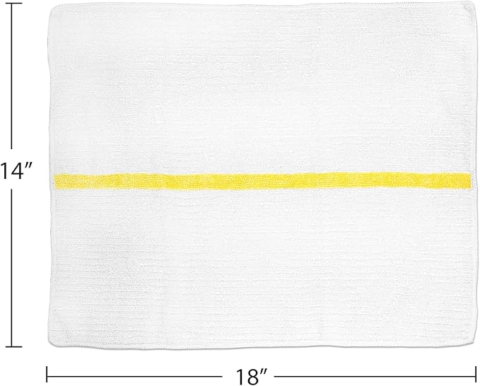 Nouvelle Legende Ribbed Microfiber Bar Mop Towels, Super Absorbent, Cleaning & Drying Cloths, Lint-Free, Streak-Free for Kitchen, Home & Auto, 14x18 Inch, 12-Pack, Yellow Stripe