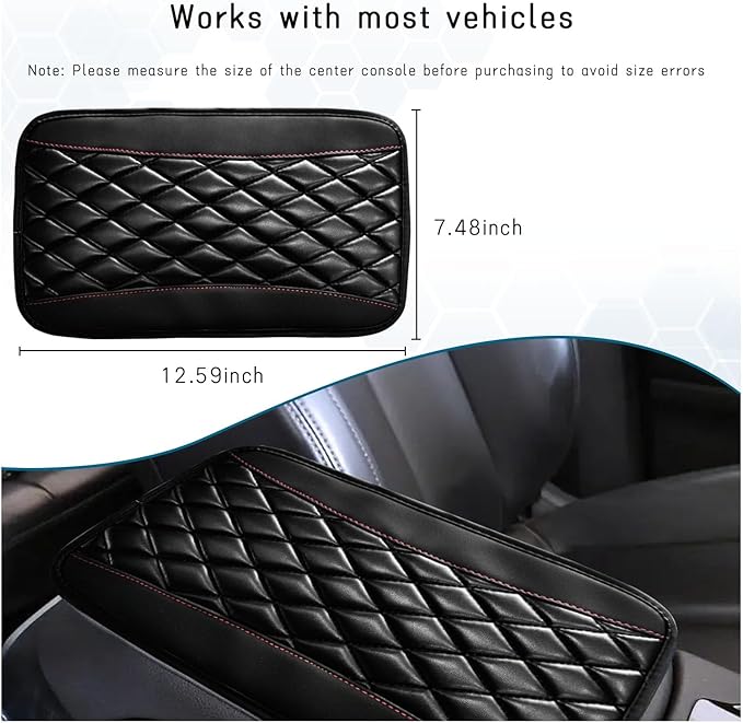 Car Center Console Cushion Pad, Universal Leather Waterproof Armrest Seat Box Cover, Comfortable Auto Armrest Cover Protector, Car Interior Decor Accessories for Most Vehicles (Black)