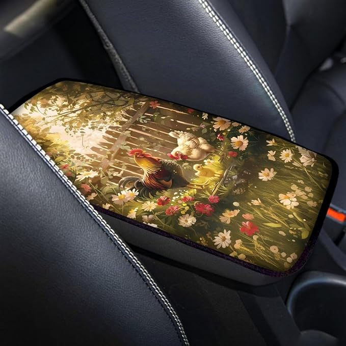 Car Center Console Cover, Chicken Floral Vehicle Armrest Covers, Middle Storage Organizer Pads, Auto Interior Accessories