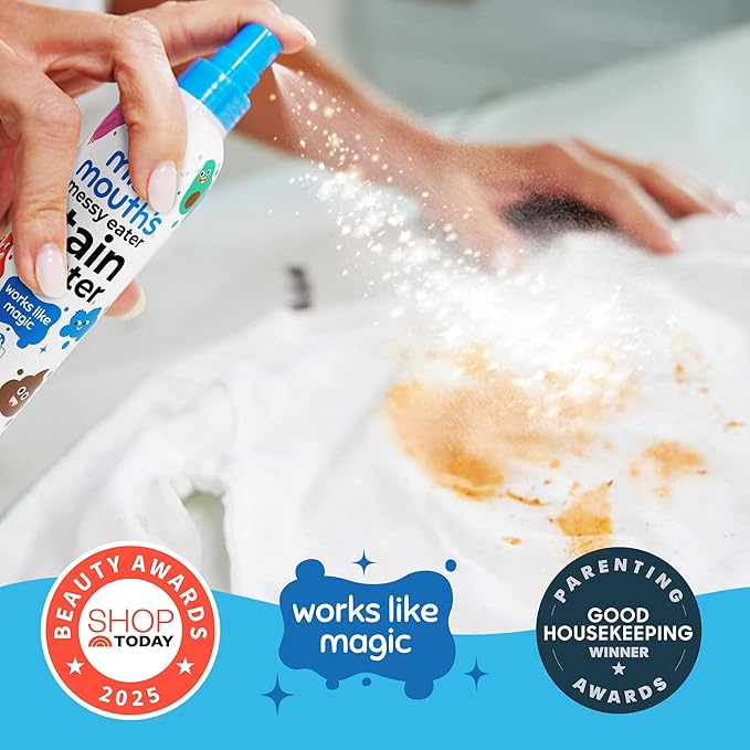 Miss Mouth’s Messy Eater Stain Treater Stain & Suds Duo Pack - 3 Pack Spray and 30 Pack Detergent Sheet bundle - Newborn & Baby Essentials - Food, Grease, Coffee Off Laundry, Underwear, Fabric