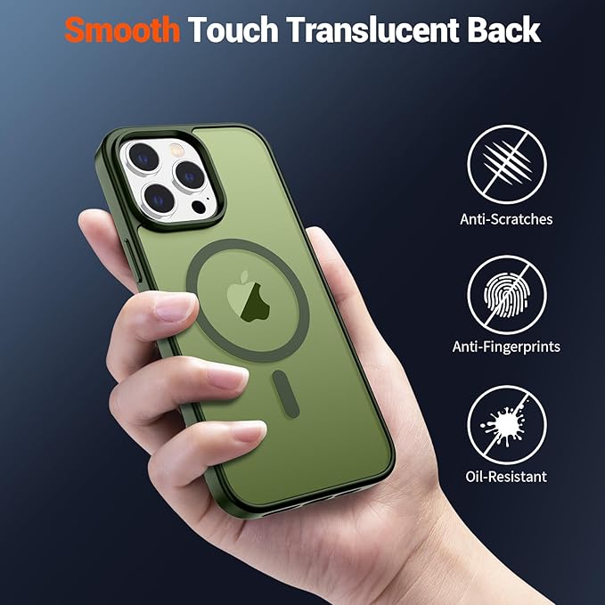 SUPFINE Magnetic for iPhone 14 Pro Case (Compatible with MagSafe) (Military Grade Drop Protection) Slim Translucent Matte Shockproof with Anti-Fingerprint Phone Case,Cangling Green