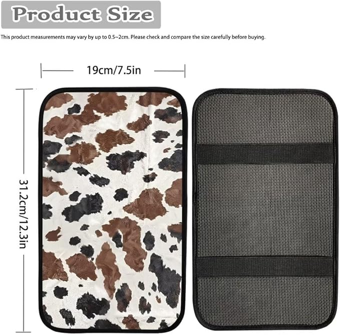 Coldinair Brown Cow Print Car Armrest Cover,Auto Center Console Pad,Soft Seat Box Cover Protector Cushion,Car Accessories Decor for Most Cars,Sedan,Truck,SUV