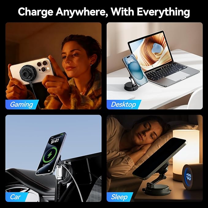 25W Certified for MagSafe Car Mount Charger with LED Light, Wireless Car Charger with TEC & Cooling Fan, 360°Rotation Strong Magnetic Phone Holder for Car with 45W Adapter for iPhone 17 Promax