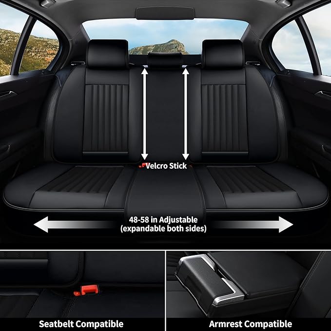 Coverado Seat Covers, Car Seat Covers Front Seats, Car Seat Cover, Car Seat Protector Waterproof, Car Seat Cushion Nappa Leather, Black Seat Covers for Cars Carseat Cover Universal Fit for Most Cars