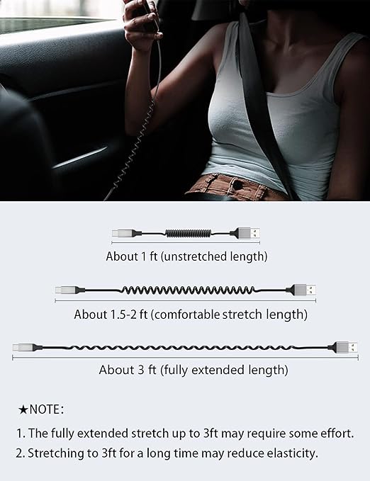 Coiled USB C Cable for Car 2Pack, 3A USB Type C Charger Cable Fast Charging, Retractable Android USB A to USB C Charge Cord for iPhone 17 16 15 Pro Max Plus, Galaxy S24 S23 S22, Note 20 10, Moto G, LG